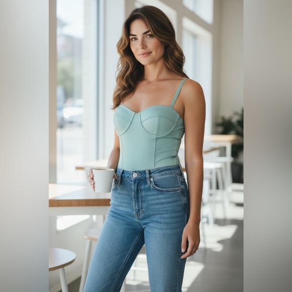 Haute Monde Tops - Haute Monde Pastel Green Sweetheart Bodysuit